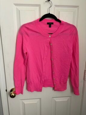 J. Crew Bright Pink Crewneck Button Cardigan